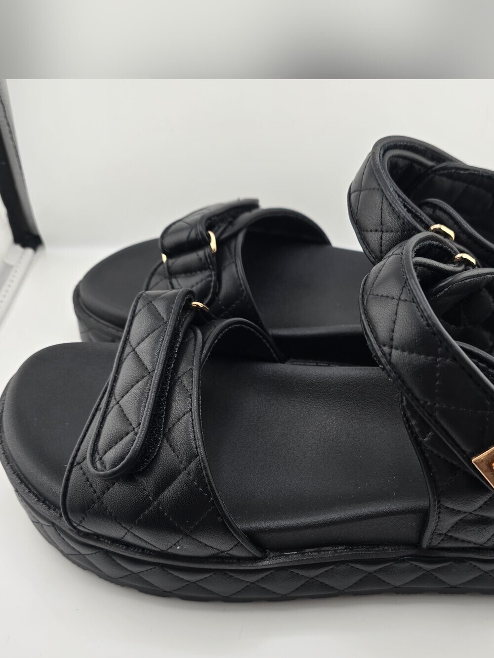 Black Quilted Leather Slingback Flatform Sandals - Picture 10 of 16